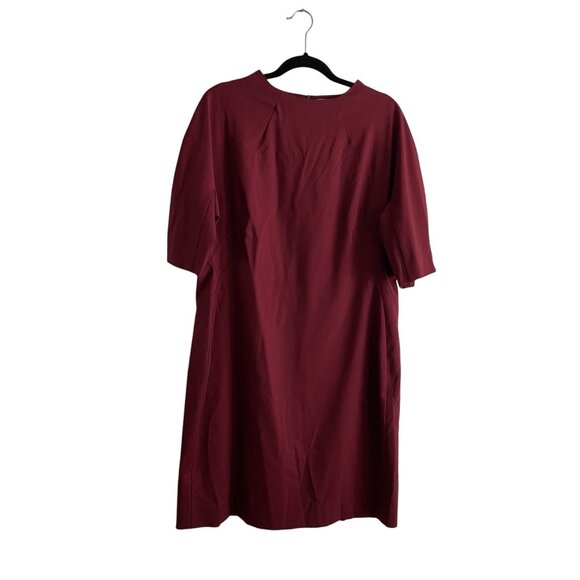 MM Lafleur Women 16 Bordeaux Washable Wool Twill Mock Neck Farnoosh Sheath Dress - Picture 2 of 11